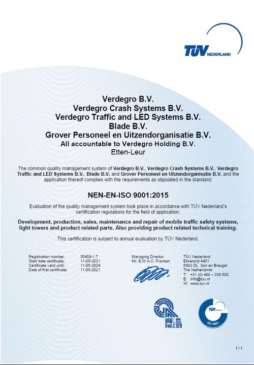 ISO certification verdegro english
